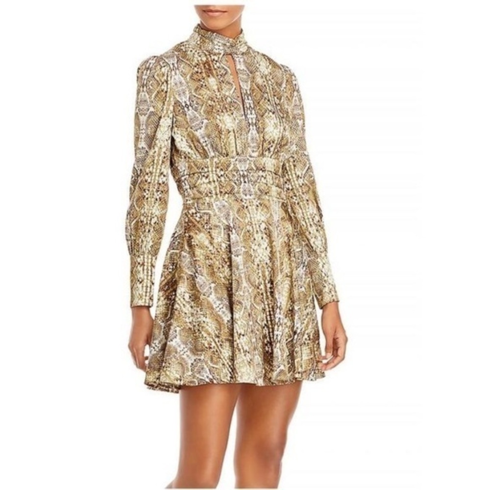 WAYF HOLLY BROWN SNAKESKIN SAND BROWN CREAM TAN PRINT SATIN DRESS XS